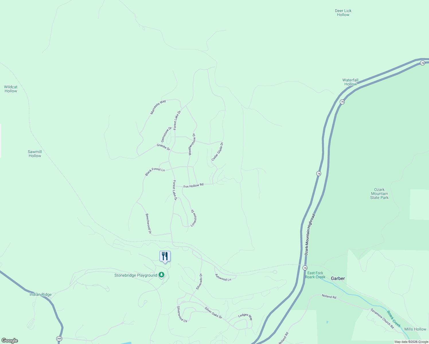map of restaurants, bars, coffee shops, grocery stores, and more near 41 Bells Avenue in Branson West