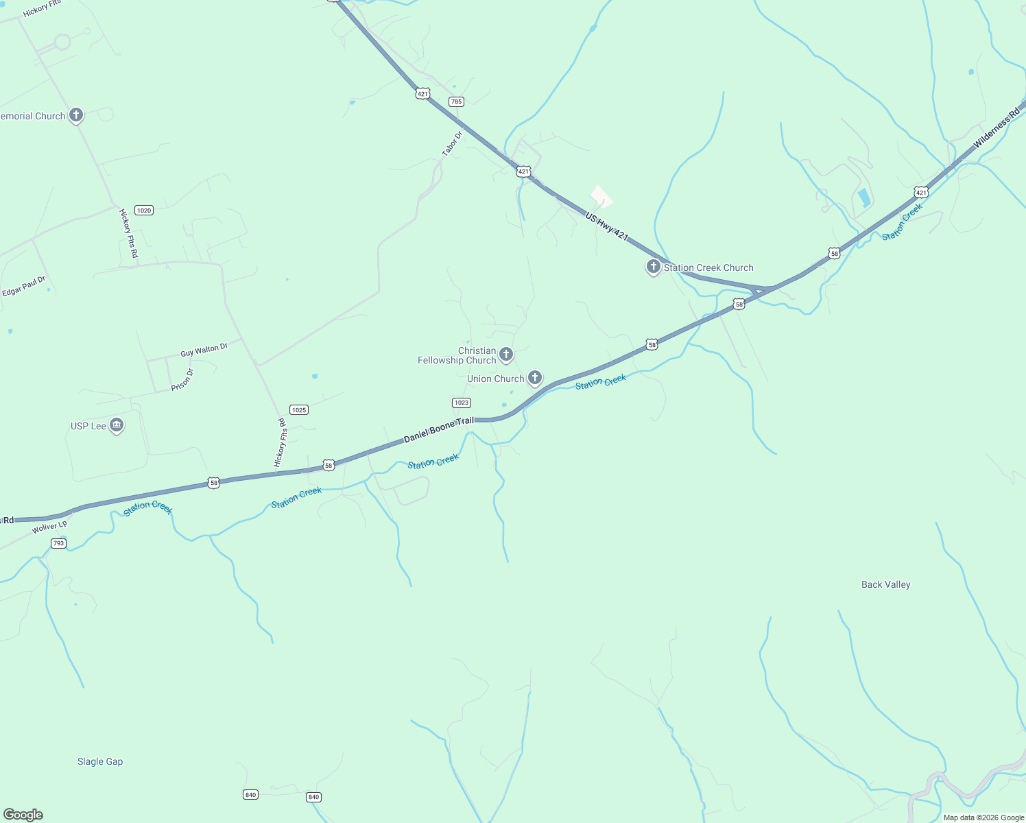 map of restaurants, bars, coffee shops, grocery stores, and more near 41829 Daniel Boone Trail in Pennington Gap