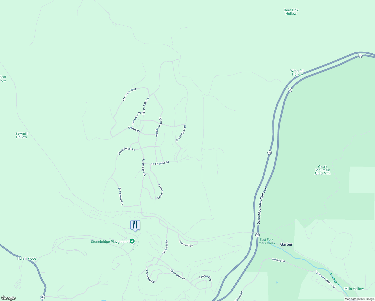map of restaurants, bars, coffee shops, grocery stores, and more near 12 Olivia Court in Branson West