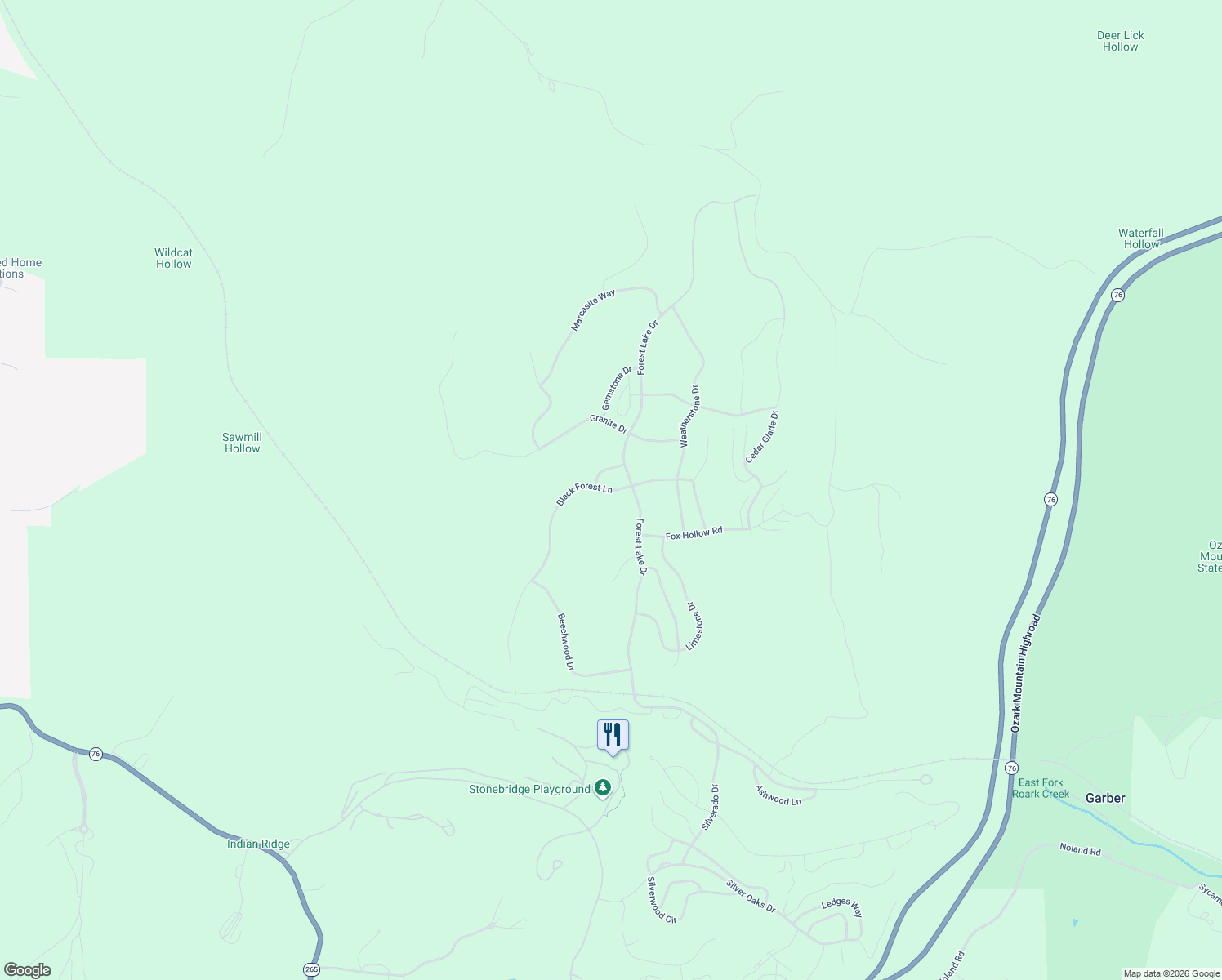 map of restaurants, bars, coffee shops, grocery stores, and more near 829 Black Forest Lane in Branson West
