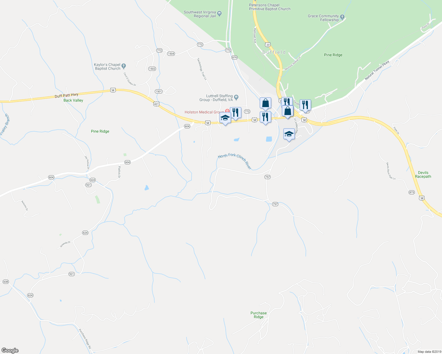 map of restaurants, bars, coffee shops, grocery stores, and more near Unnamed Road in Duffield