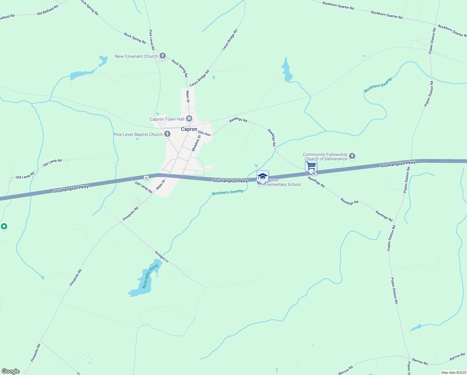 map of restaurants, bars, coffee shops, grocery stores, and more near 18270 Douglas Drive in Capron