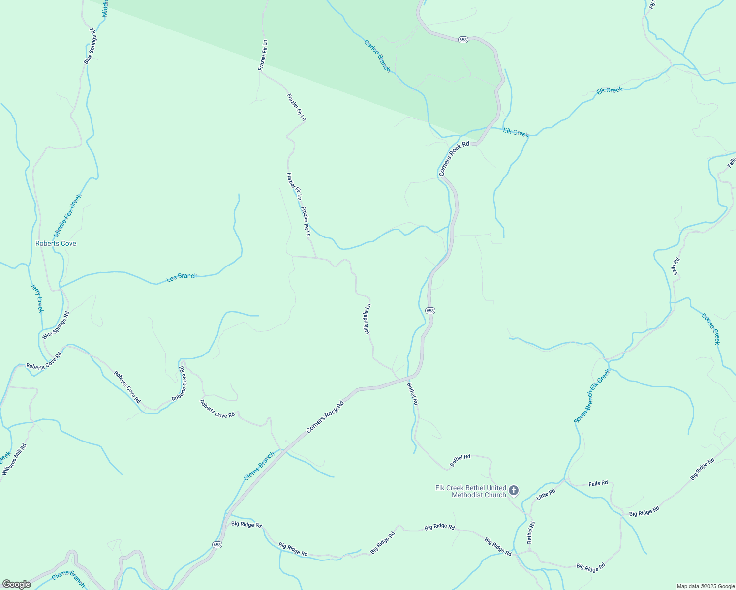 map of restaurants, bars, coffee shops, grocery stores, and more near 256-794 Hillandale Lane in Elk Creek