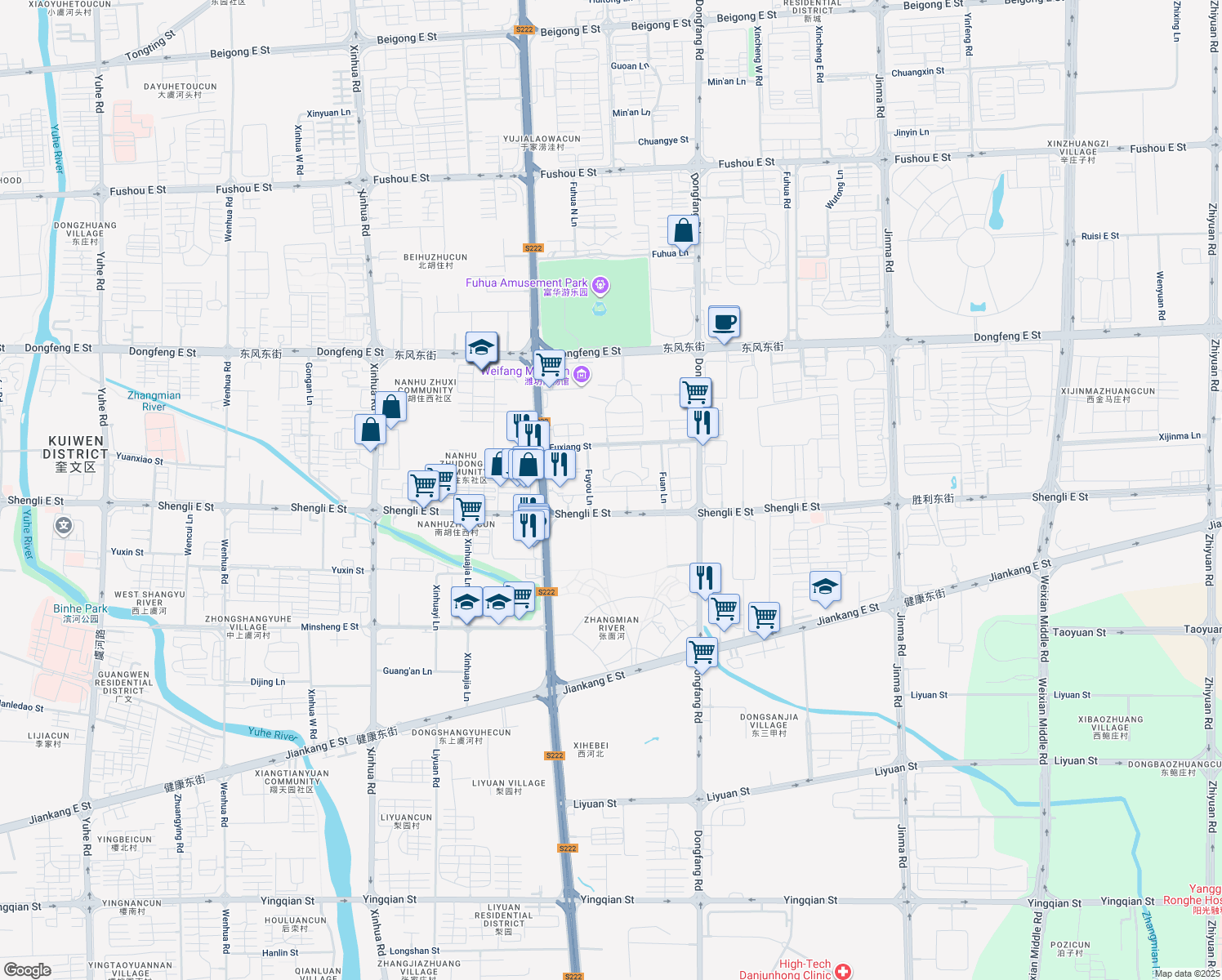 map of restaurants, bars, coffee shops, grocery stores, and more near in Weifang