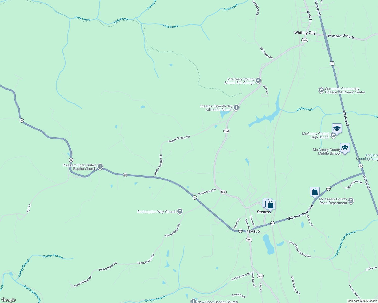 map of restaurants, bars, coffee shops, grocery stores, and more near Gene Jones Road in Stearns