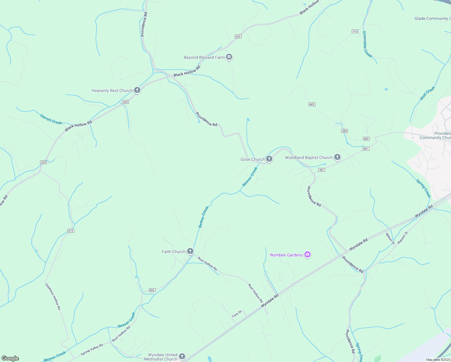 map of restaurants, bars, coffee shops, grocery stores, and more near 16288 Providence Road in Abingdon
