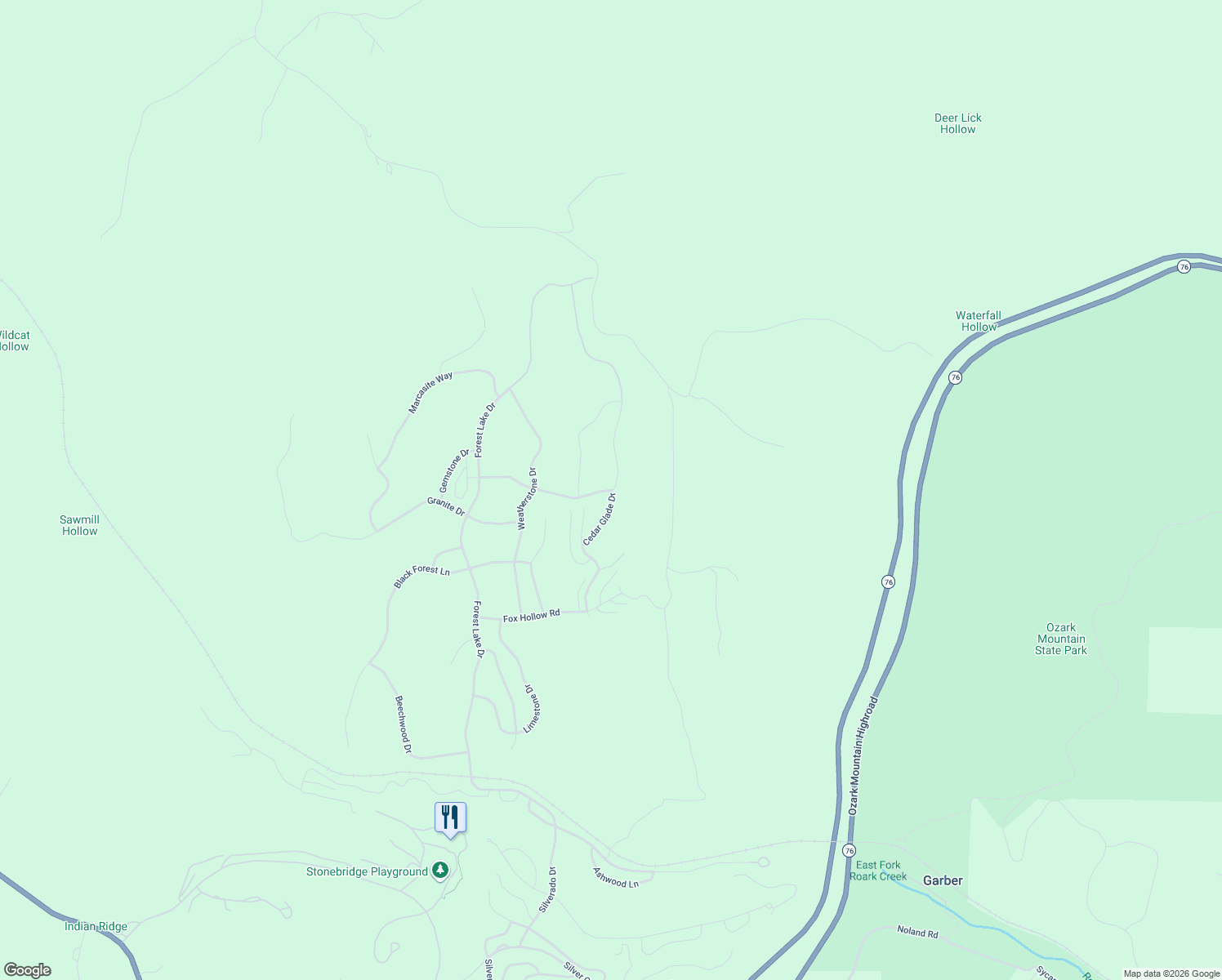 map of restaurants, bars, coffee shops, grocery stores, and more near 201 Cedar Glade Drive in Reeds Spring