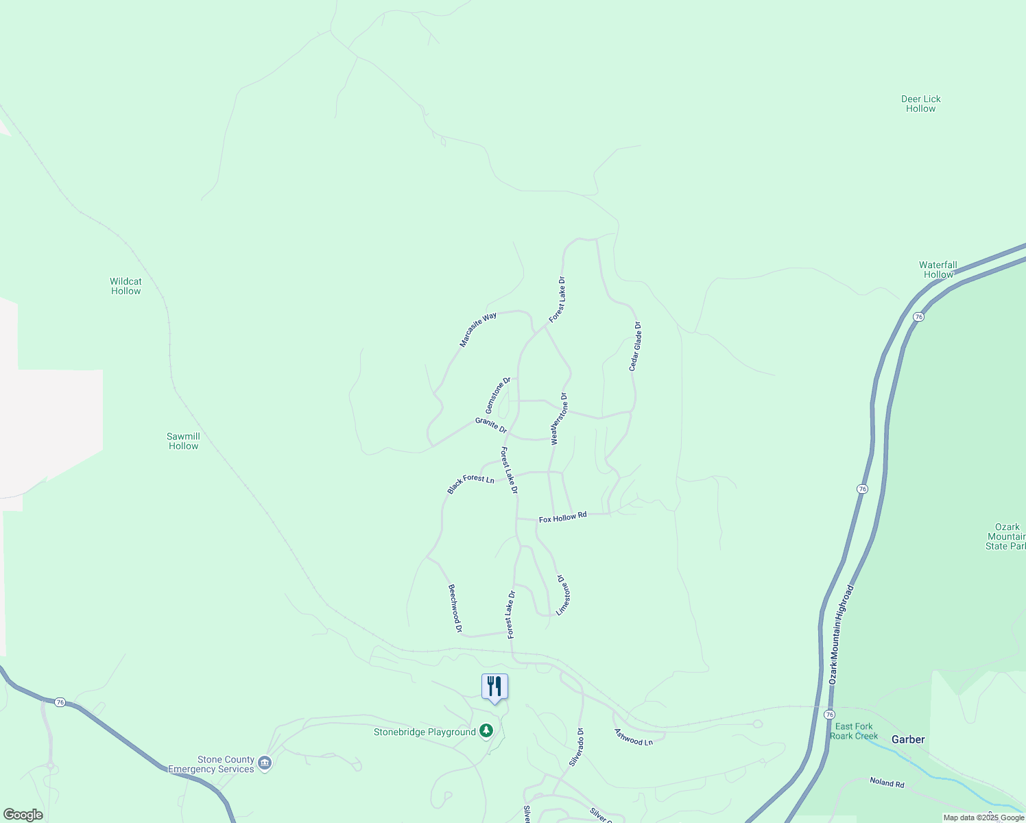 map of restaurants, bars, coffee shops, grocery stores, and more near 71 Bedrock Circle in Branson West