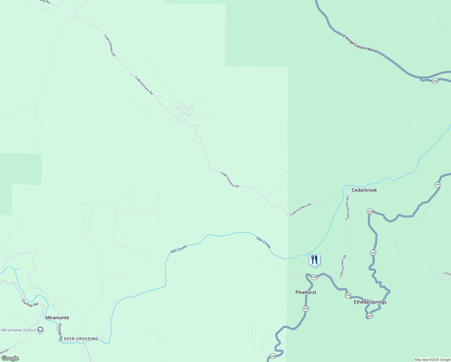 map of restaurants, bars, coffee shops, grocery stores, and more near 47233 Todd Eymann Road in Miramonte