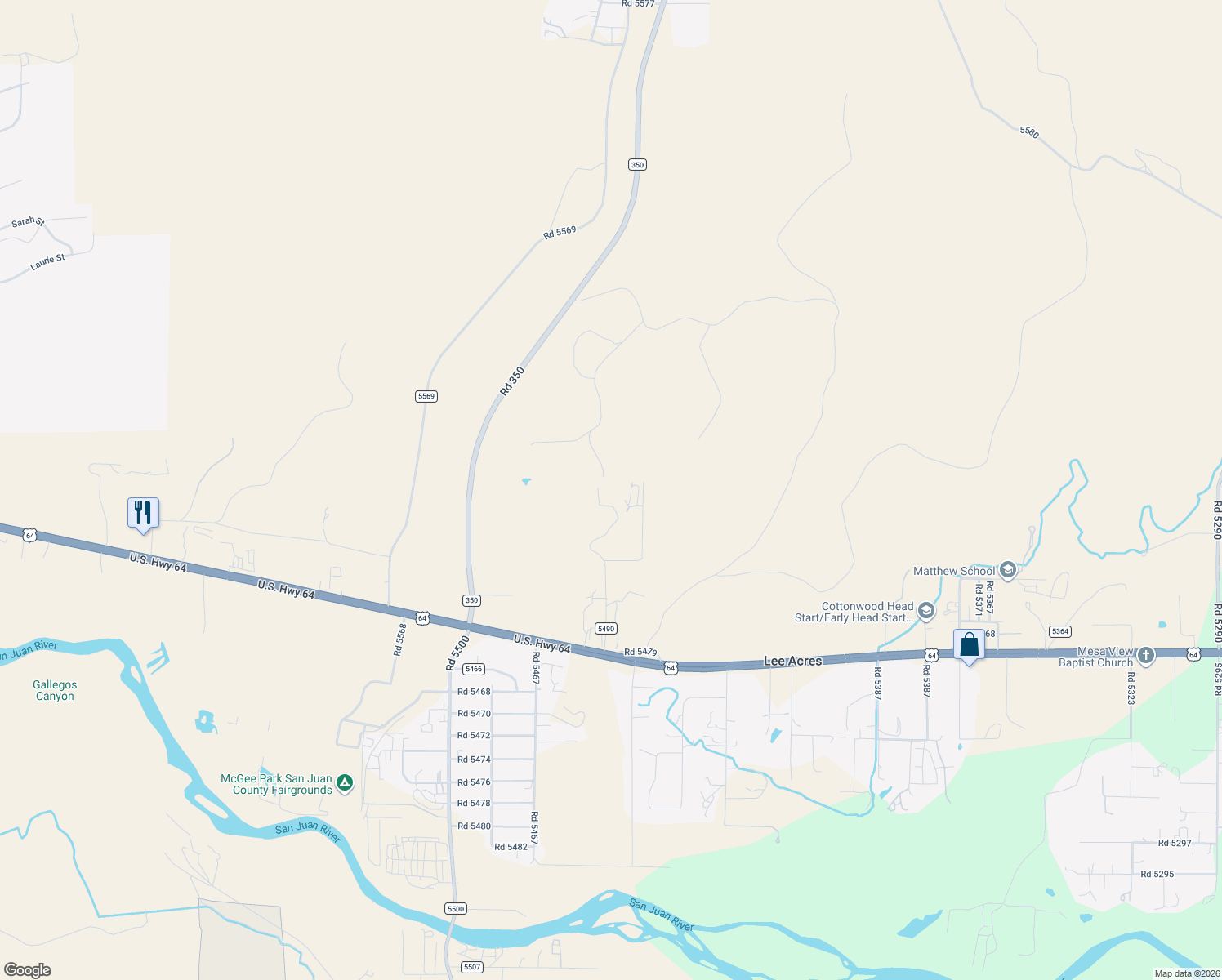map of restaurants, bars, coffee shops, grocery stores, and more near 56 Road 5490 in Farmington
