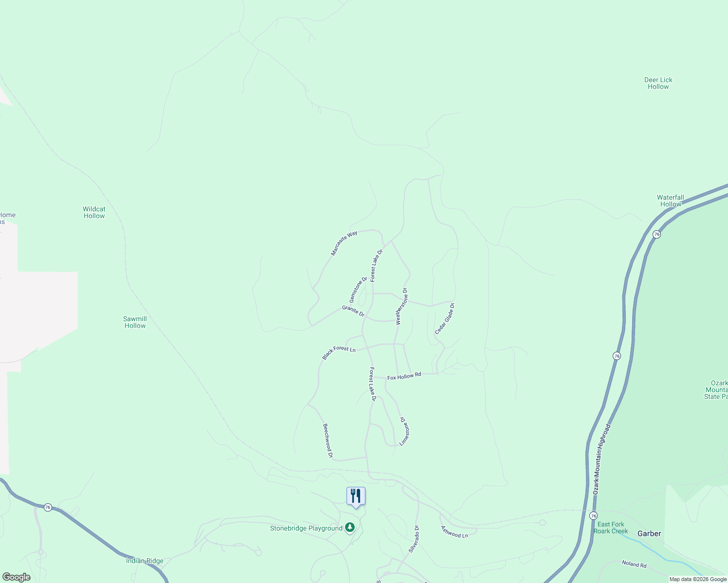 map of restaurants, bars, coffee shops, grocery stores, and more near 117 Mountain View Court in Branson West