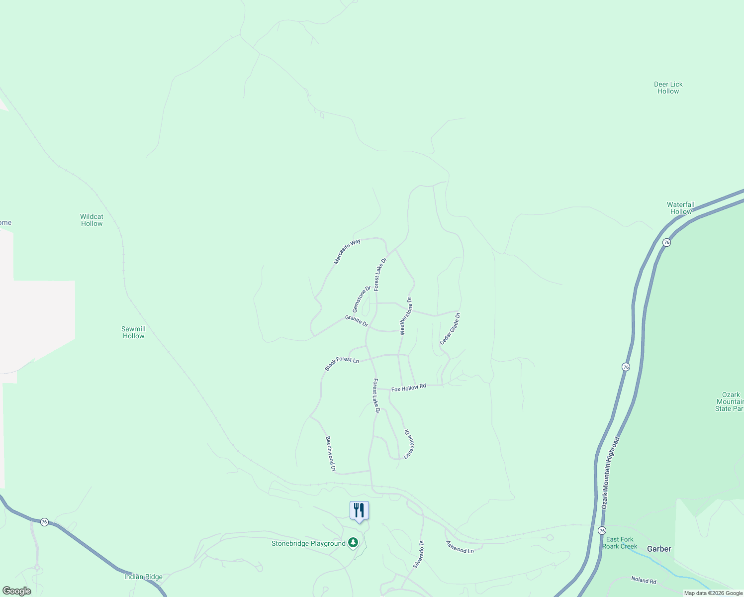 map of restaurants, bars, coffee shops, grocery stores, and more near 71 Bedrock Circle in Branson West