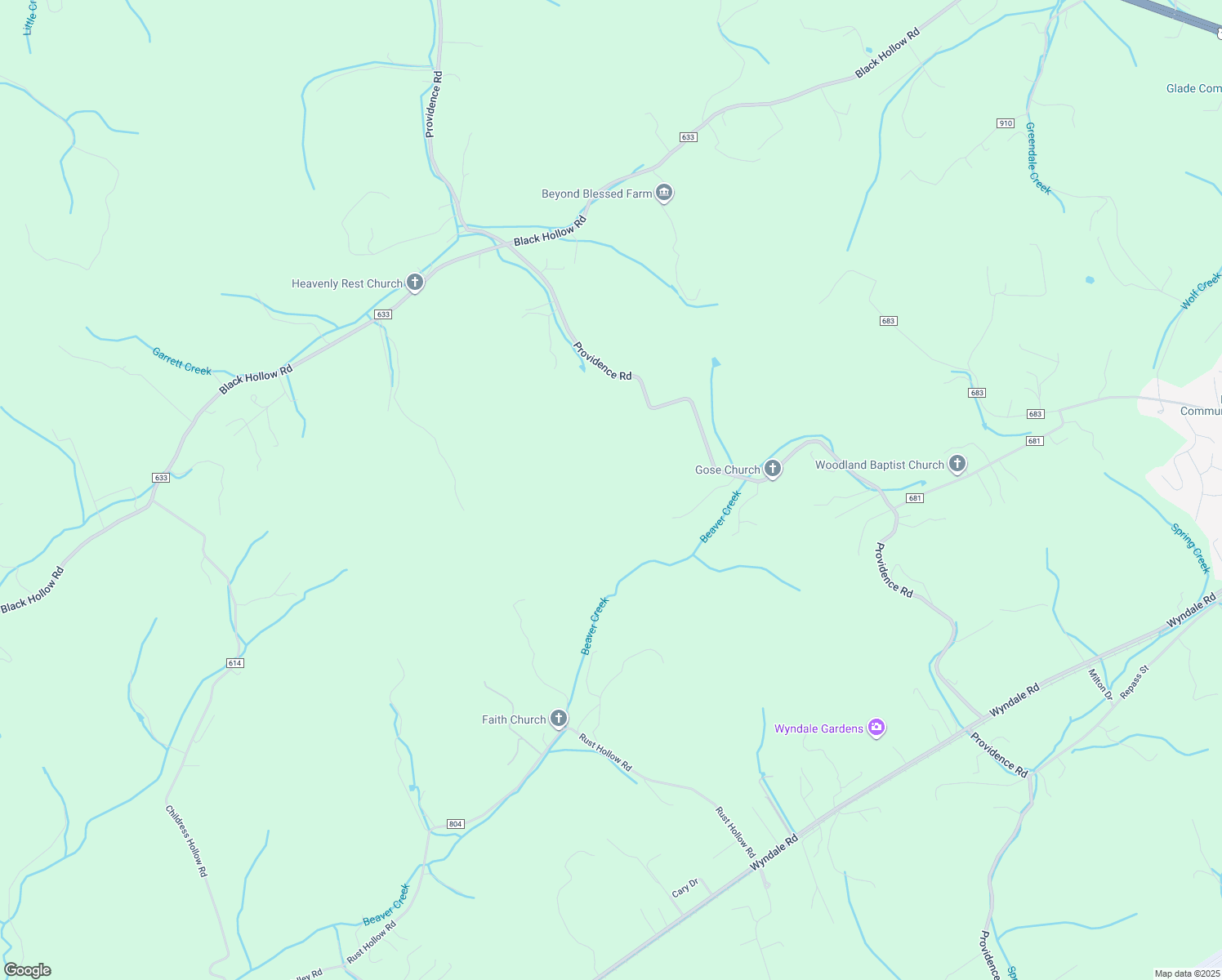 map of restaurants, bars, coffee shops, grocery stores, and more near 16288 Providence Road in Abingdon