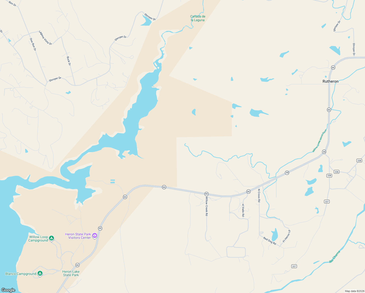 map of restaurants, bars, coffee shops, grocery stores, and more near New Mexico 95 in Los Ojos