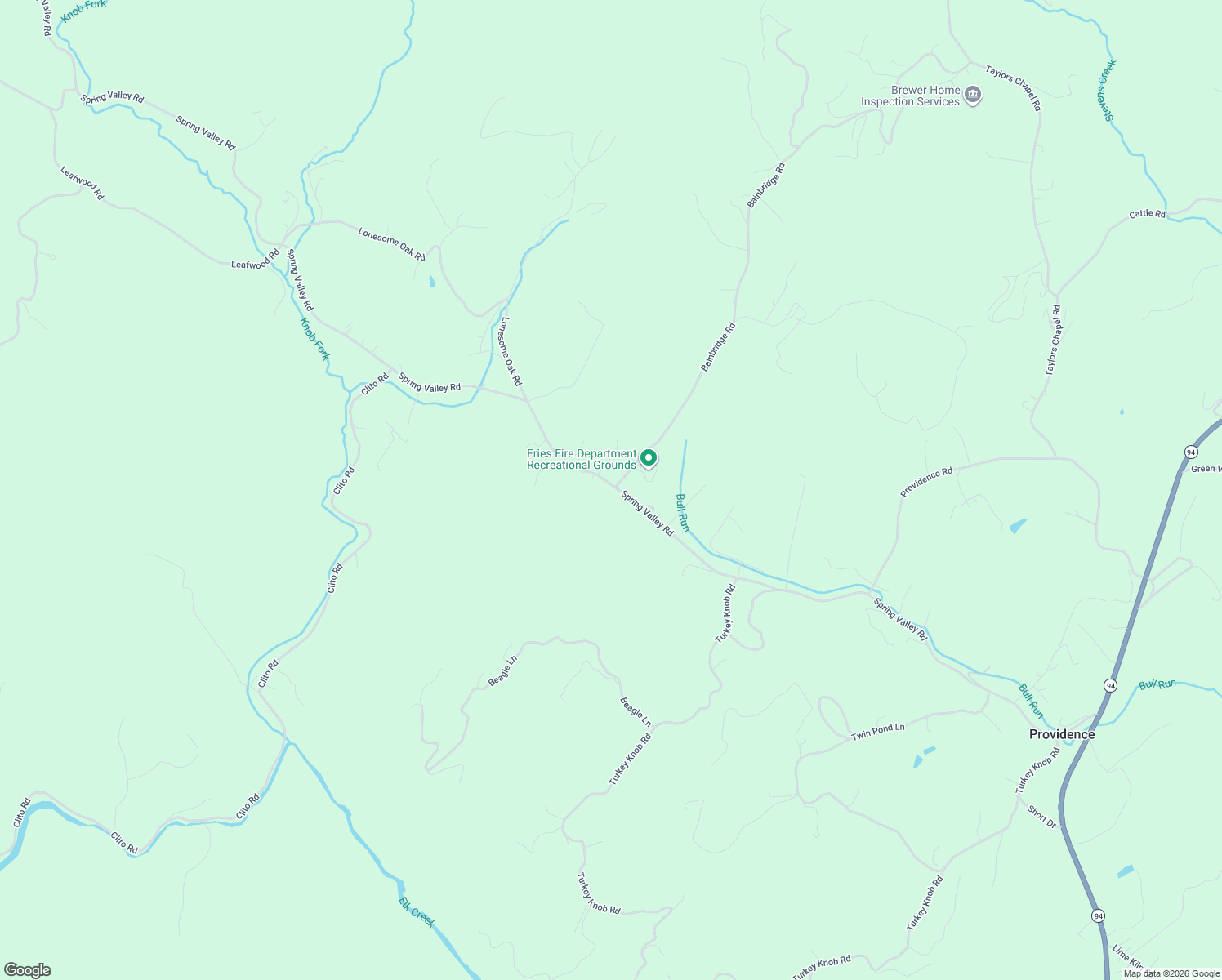 map of restaurants, bars, coffee shops, grocery stores, and more near 9450 Spring Valley Road in Fries