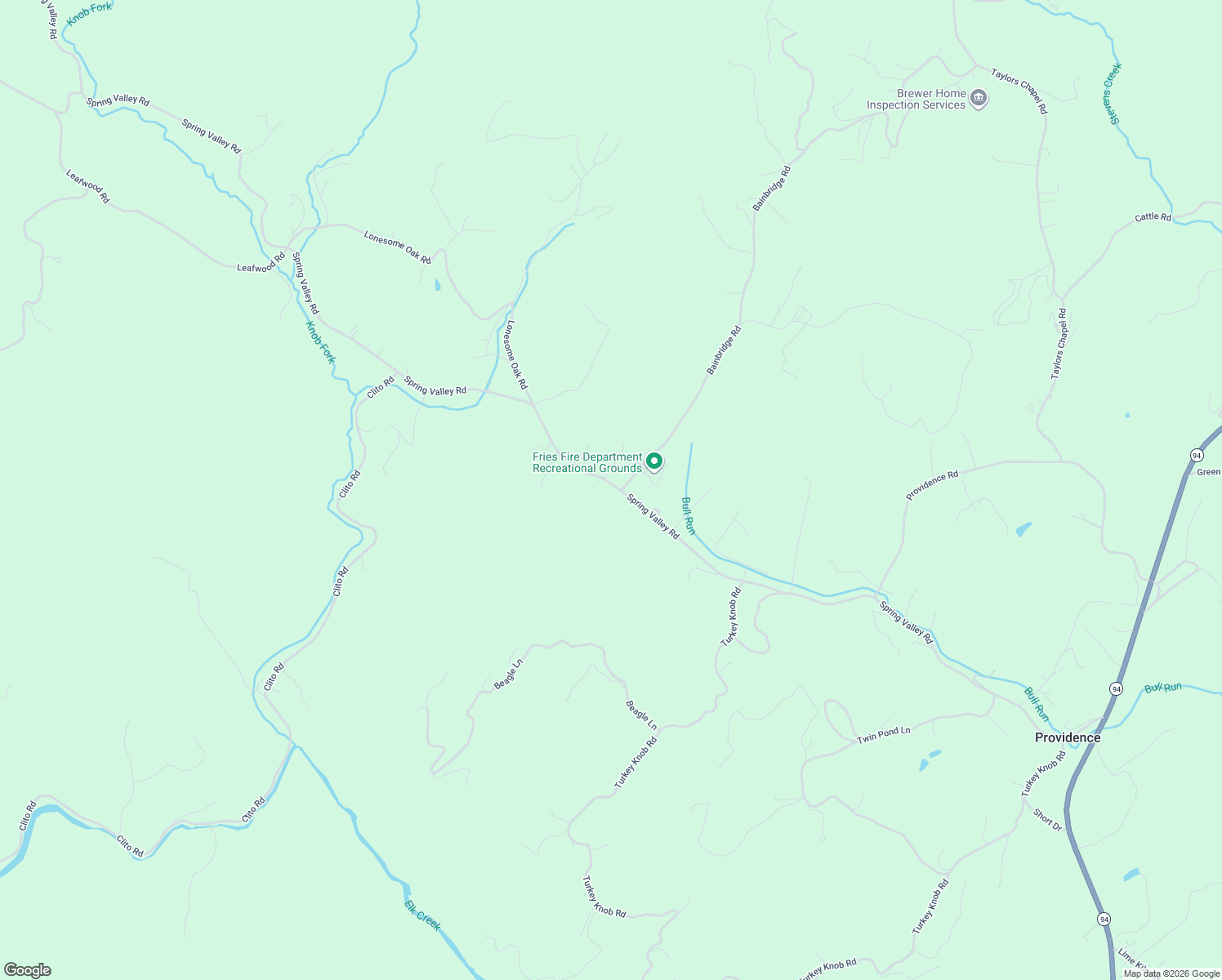 map of restaurants, bars, coffee shops, grocery stores, and more near 9450 Spring Valley Road in Fries