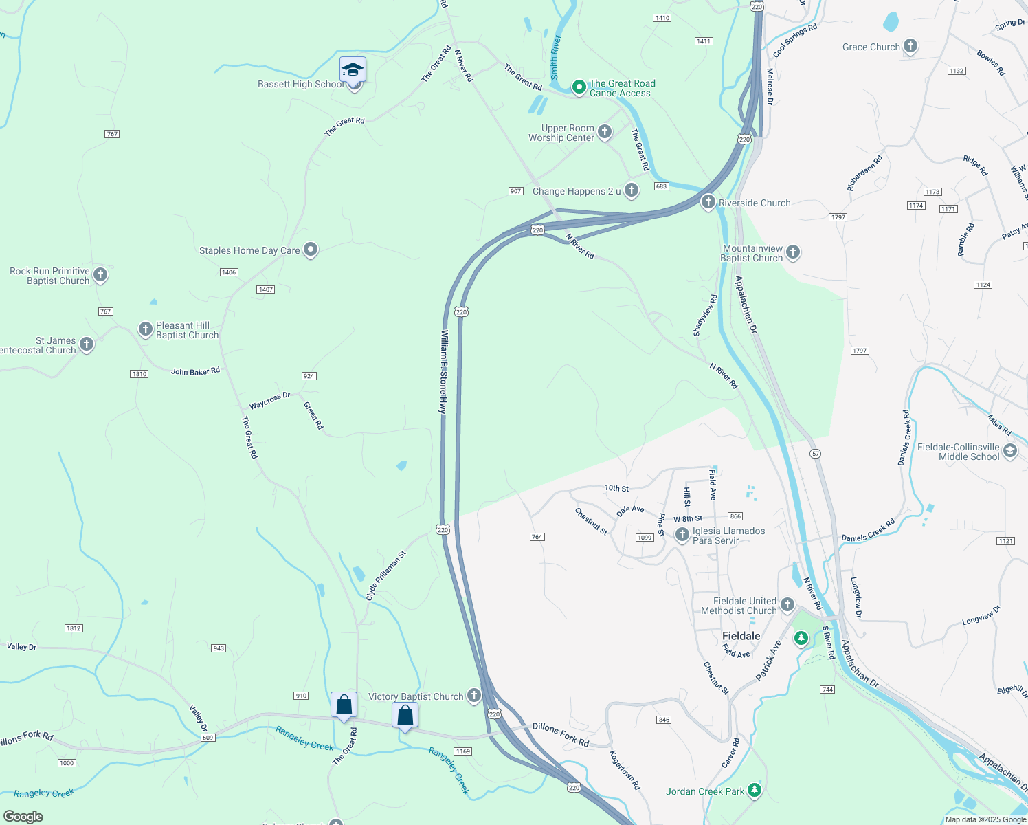 map of restaurants, bars, coffee shops, grocery stores, and more near in Fieldale