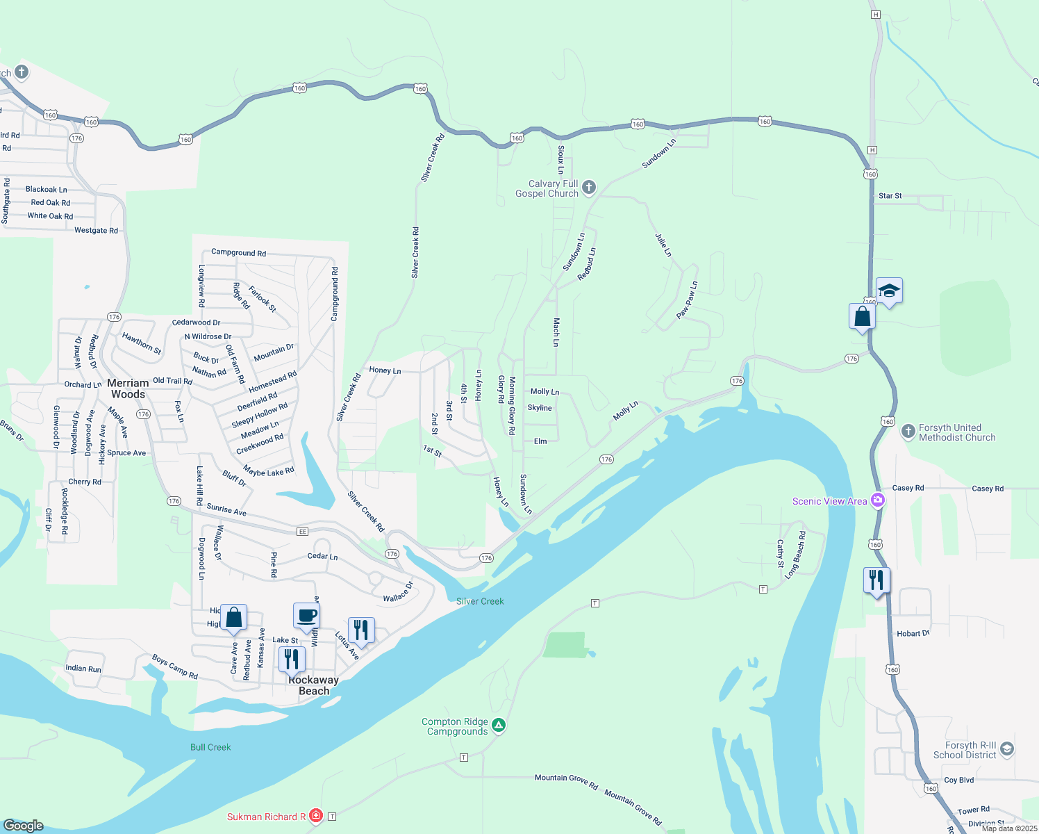 map of restaurants, bars, coffee shops, grocery stores, and more near 463 Sundown Lane in Rockaway Beach