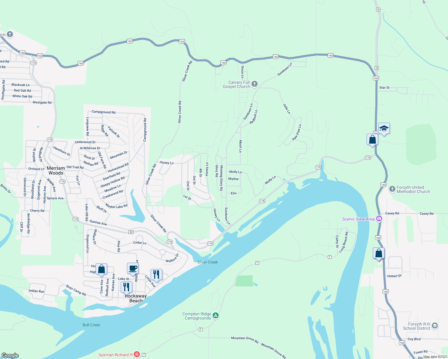 map of restaurants, bars, coffee shops, grocery stores, and more near 463 Sundown Lane in Rockaway Beach
