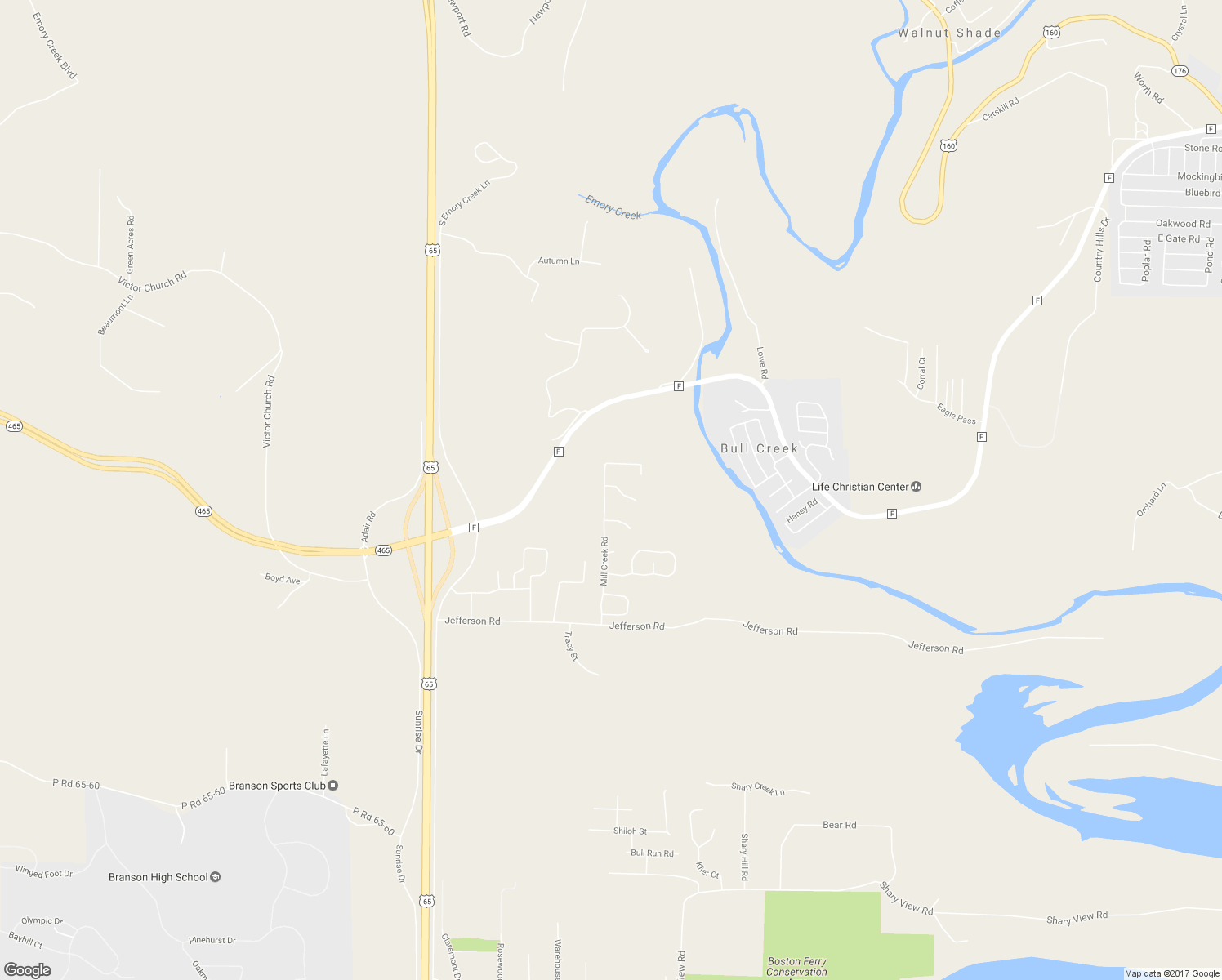 map of restaurants, bars, coffee shops, grocery stores, and more near 328 Mill Creek Road in Branson