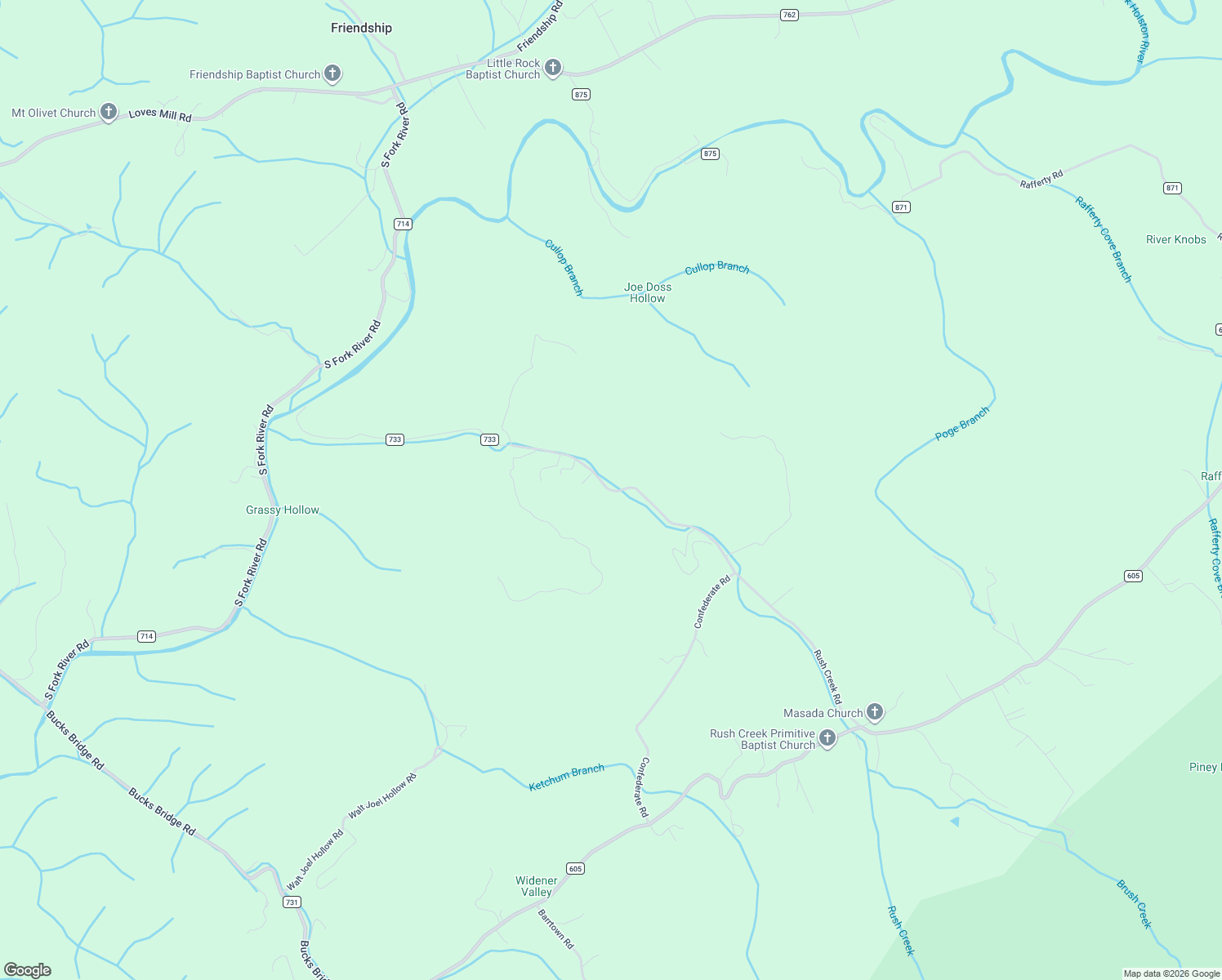 map of restaurants, bars, coffee shops, grocery stores, and more near 36326 Rush Creek Road in Glade Spring