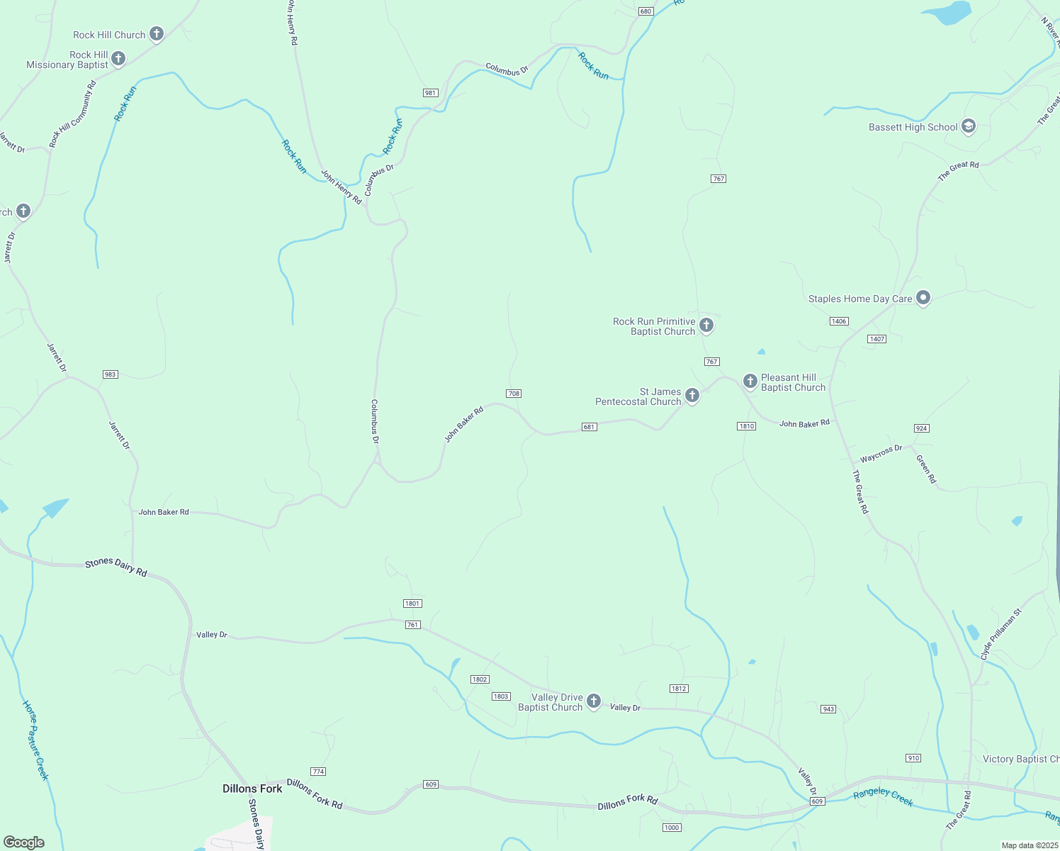 map of restaurants, bars, coffee shops, grocery stores, and more near 532 John Baker Road in Fieldale