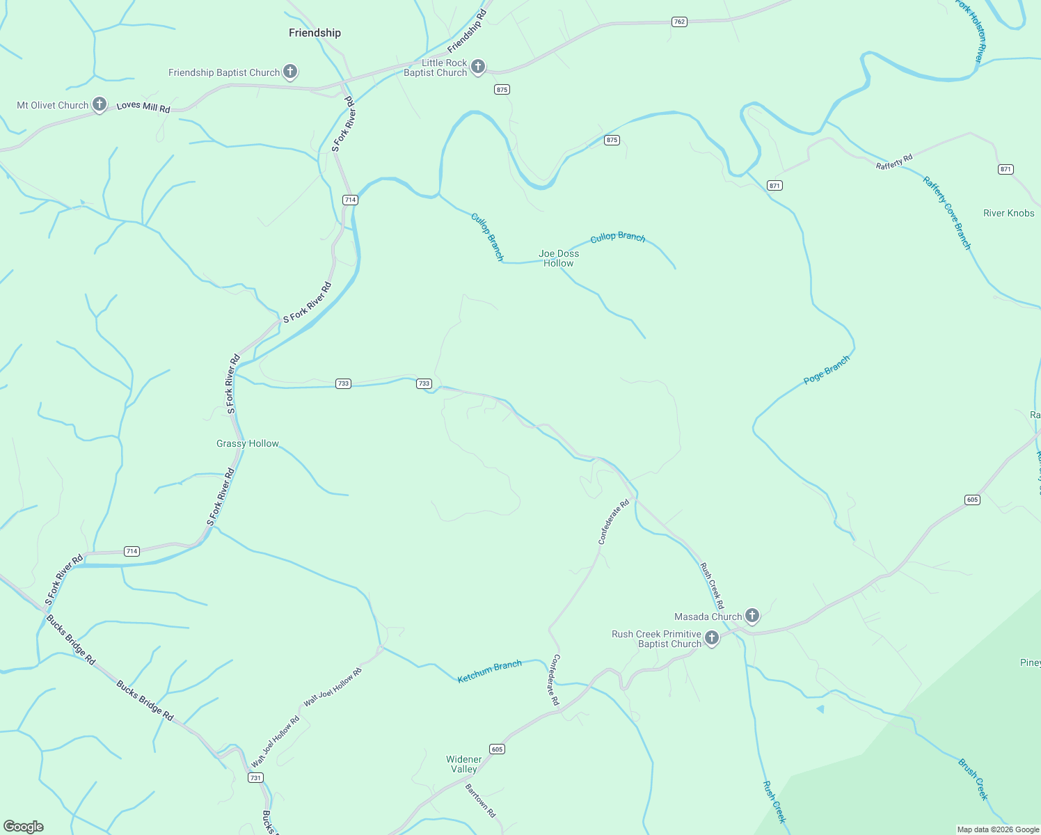 map of restaurants, bars, coffee shops, grocery stores, and more near 36326 Rush Creek Road in Glade Spring