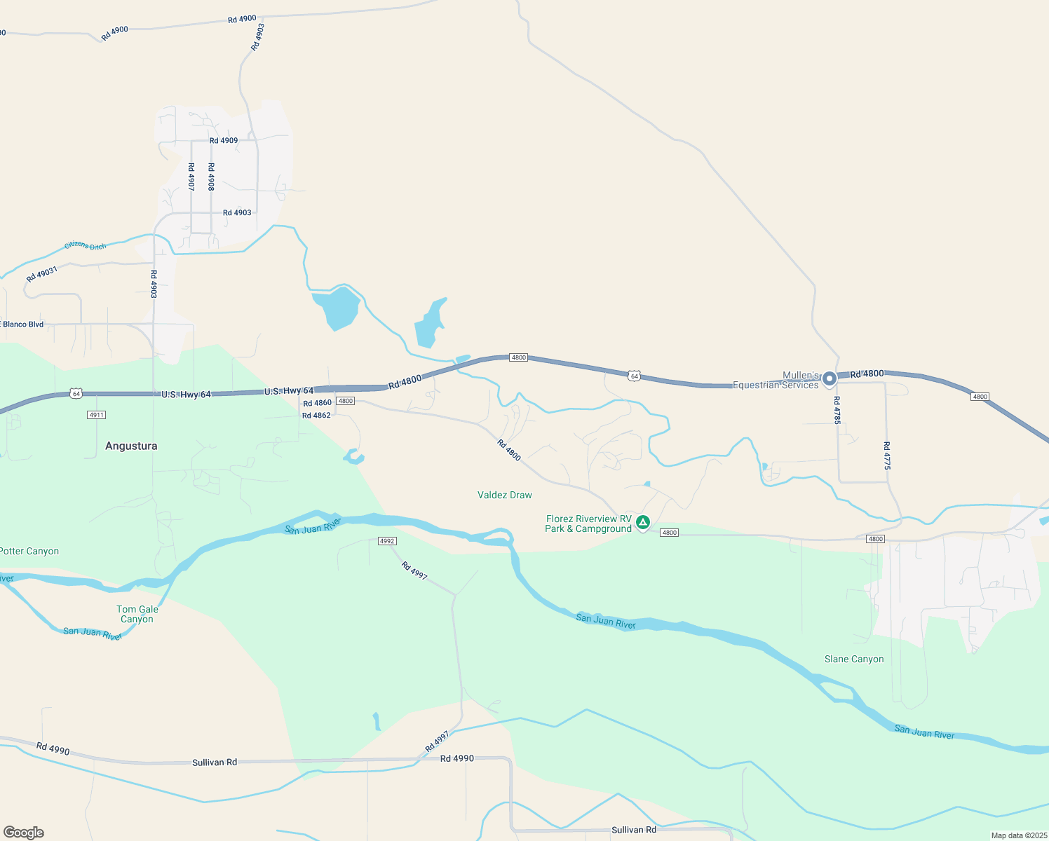 map of restaurants, bars, coffee shops, grocery stores, and more near 79 Road 4800 in Bloomfield