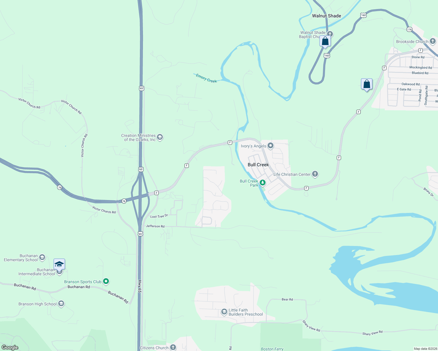map of restaurants, bars, coffee shops, grocery stores, and more near 328 Mill Creek Rd in Branson
