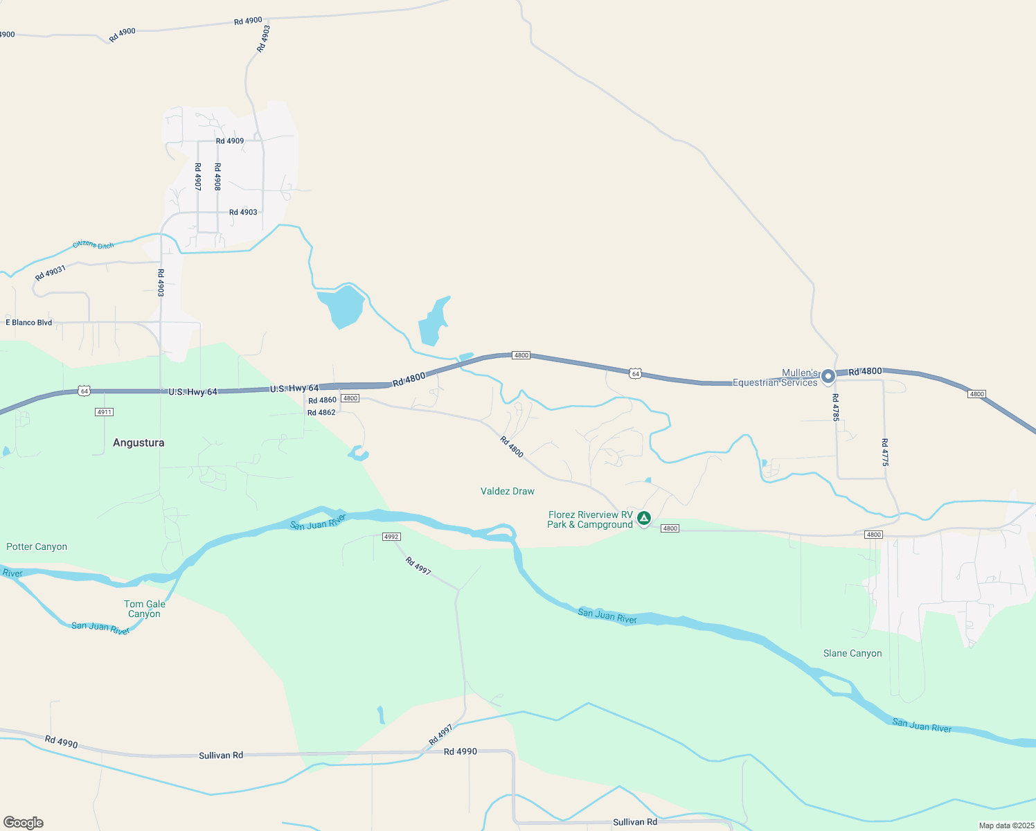 map of restaurants, bars, coffee shops, grocery stores, and more near 79 Road 4800 in Bloomfield