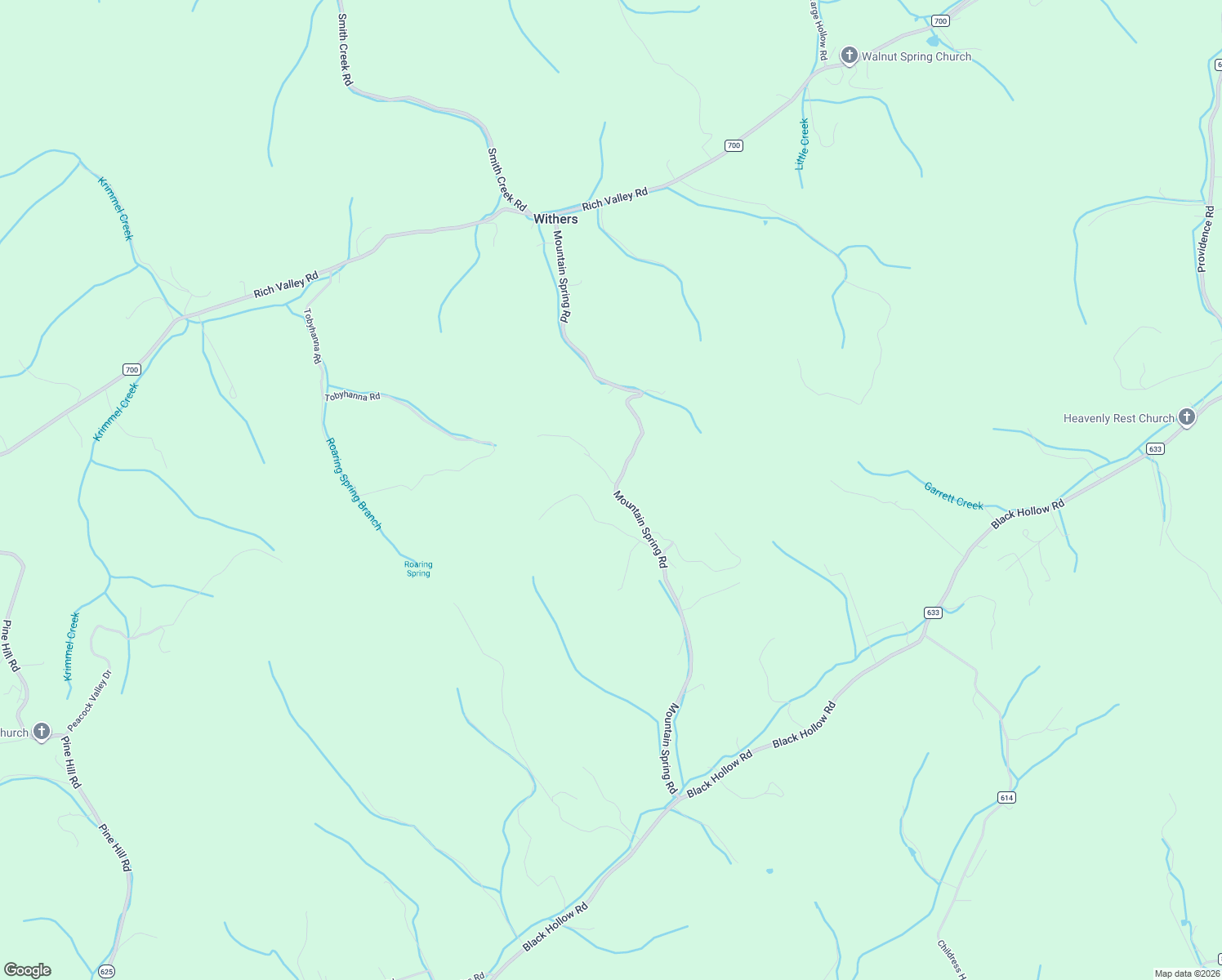 map of restaurants, bars, coffee shops, grocery stores, and more near 16120 Mountain Spring Road in Abingdon