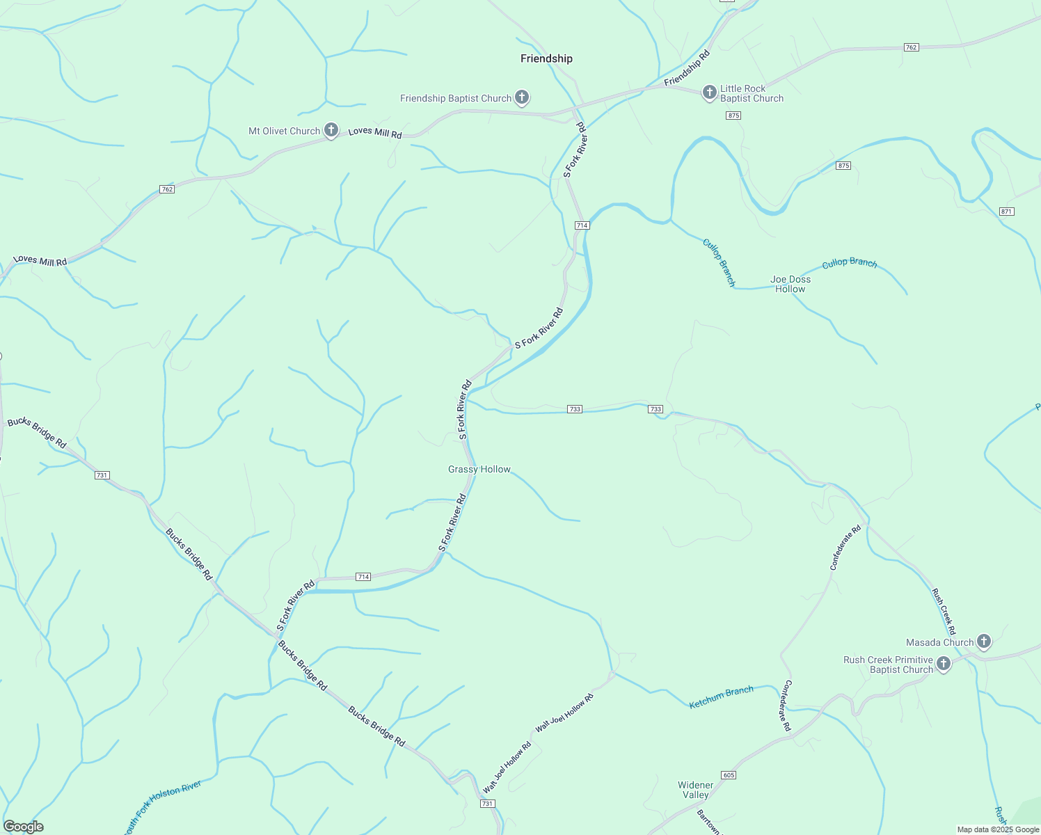 map of restaurants, bars, coffee shops, grocery stores, and more near 35486 Rush Creek Road in Glade Spring