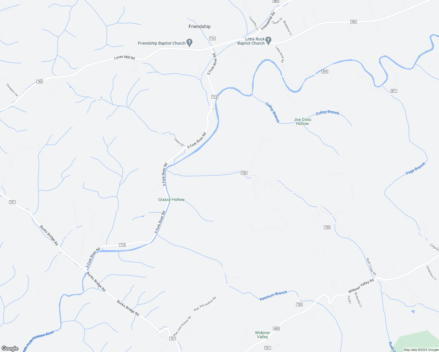 map of restaurants, bars, coffee shops, grocery stores, and more near 36004 Rush Creek Road in Glade Spring