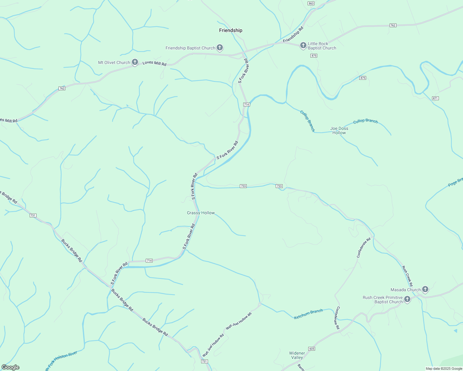 map of restaurants, bars, coffee shops, grocery stores, and more near 35486 Rush Creek Road in Glade Spring