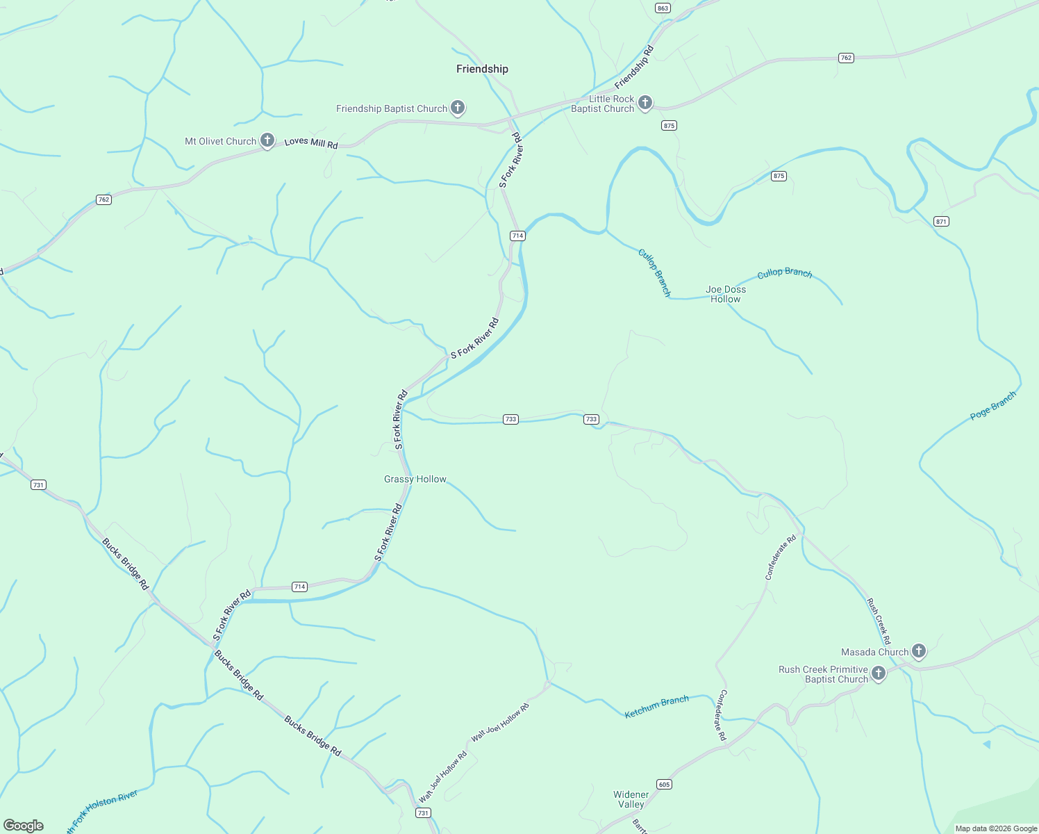 map of restaurants, bars, coffee shops, grocery stores, and more near 36004 Rush Creek Road in Glade Spring