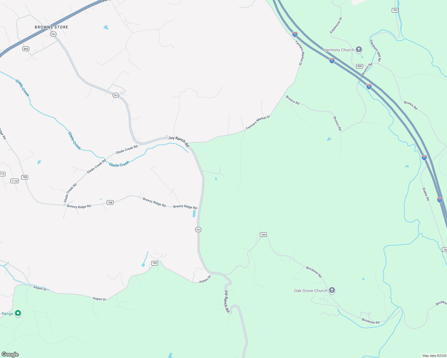 map of restaurants, bars, coffee shops, grocery stores, and more near 1955 Joy Ranch Road in Woodlawn