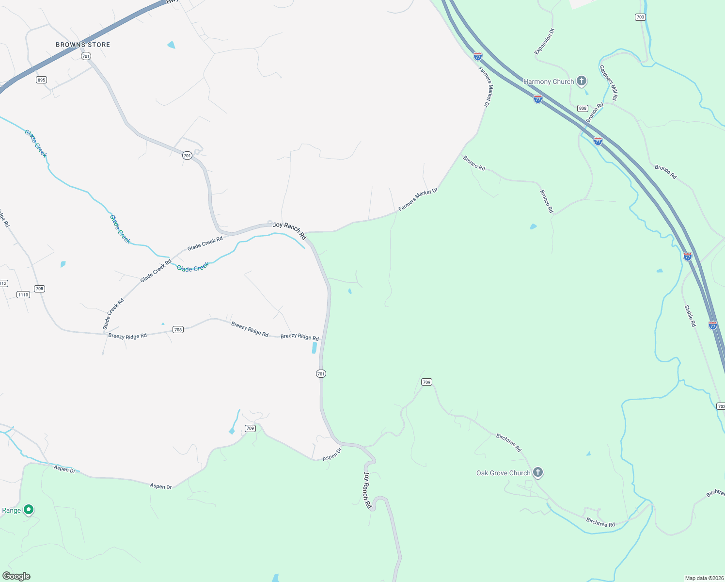 map of restaurants, bars, coffee shops, grocery stores, and more near 1955 Joy Ranch Road in Woodlawn