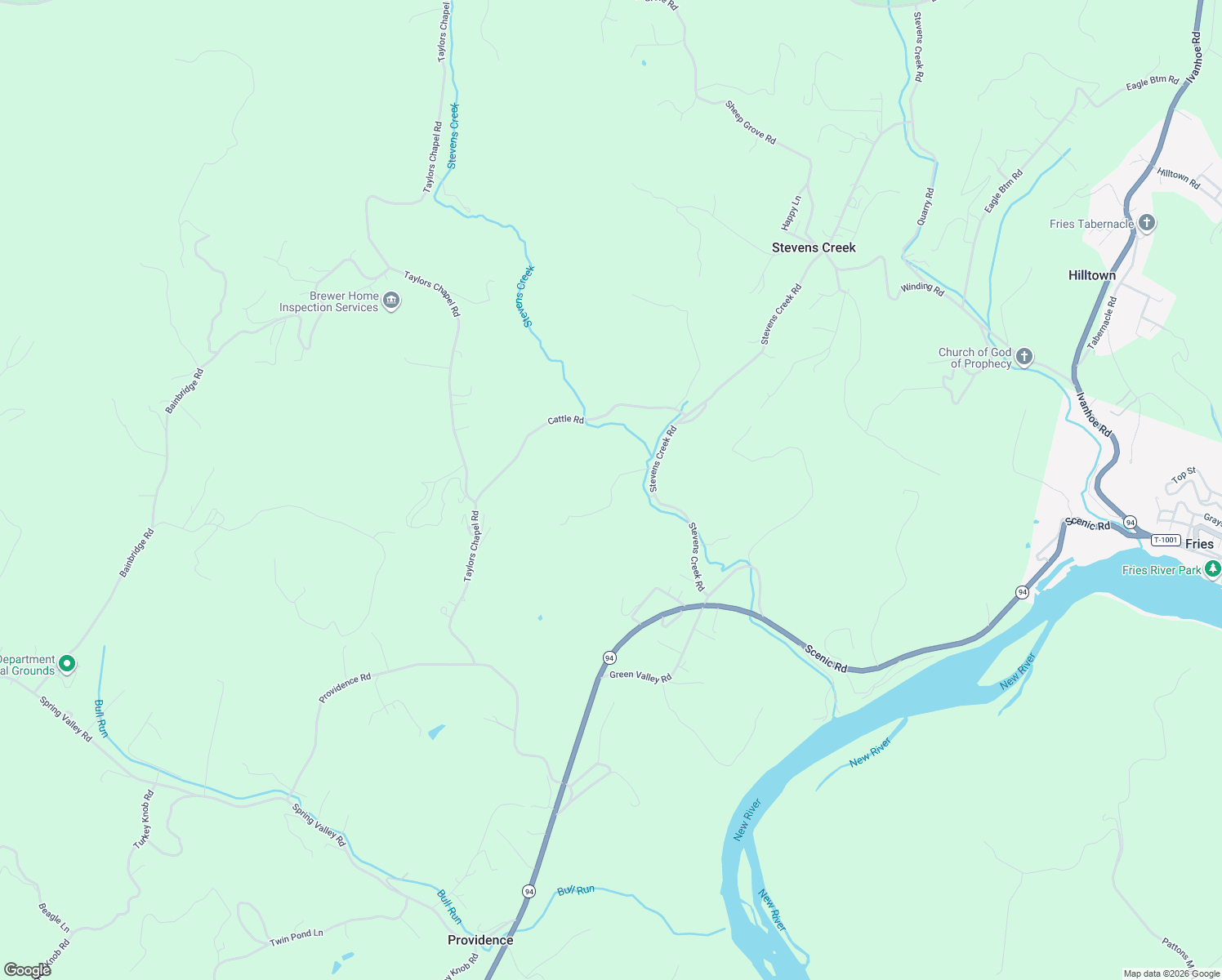 map of restaurants, bars, coffee shops, grocery stores, and more near 113 Carnation Lane in Fries