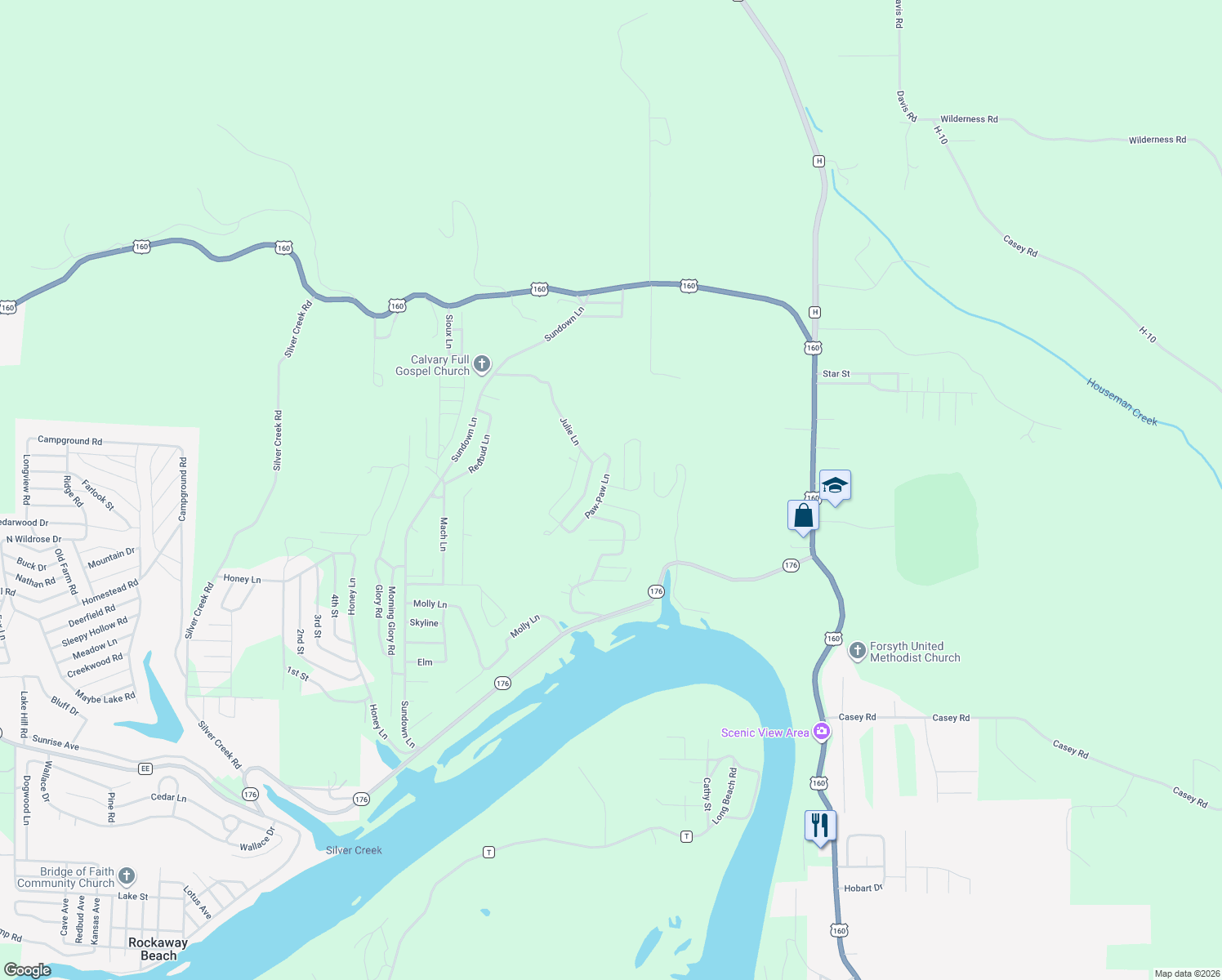 map of restaurants, bars, coffee shops, grocery stores, and more near 101-243 Paw-Paw Ln in Rockaway Beach