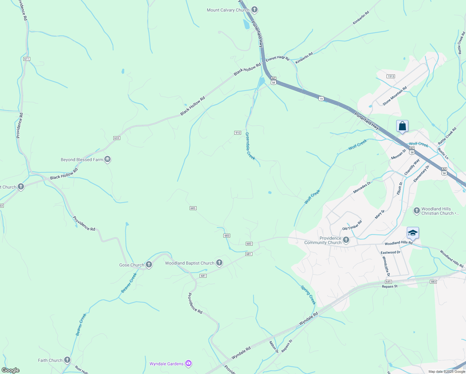 map of restaurants, bars, coffee shops, grocery stores, and more near 16136 Chandler Drive in Abingdon