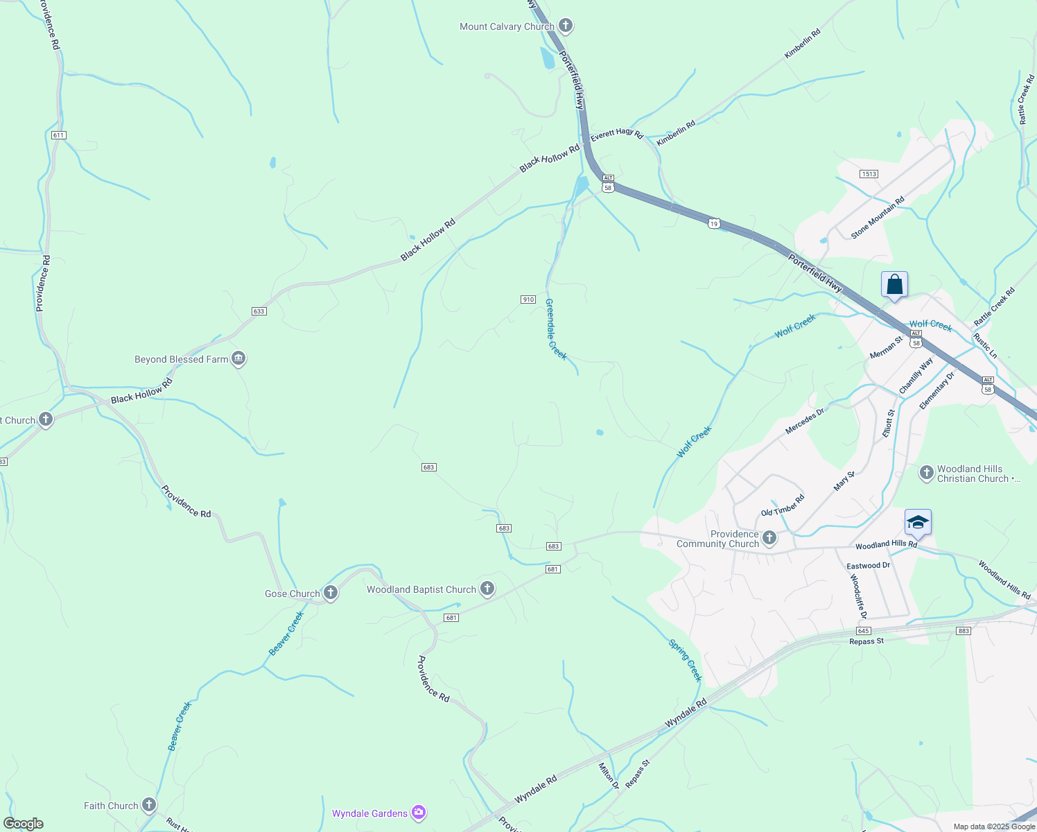 map of restaurants, bars, coffee shops, grocery stores, and more near 16136 Chandler Drive in Abingdon