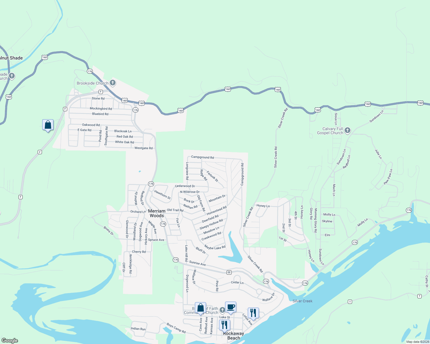 map of restaurants, bars, coffee shops, grocery stores, and more near 1028 Greentree Road in Merriam Woods