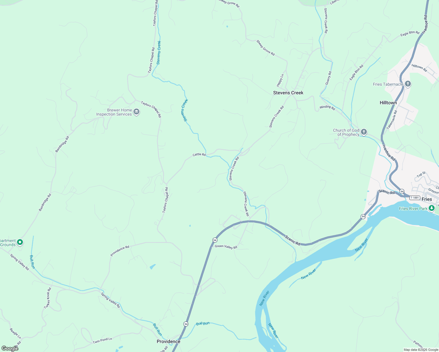 map of restaurants, bars, coffee shops, grocery stores, and more near 113 Carnation Lane in Fries
