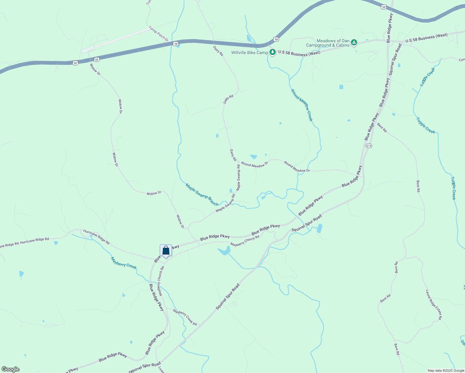 map of restaurants, bars, coffee shops, grocery stores, and more near in MEADOWS DAN