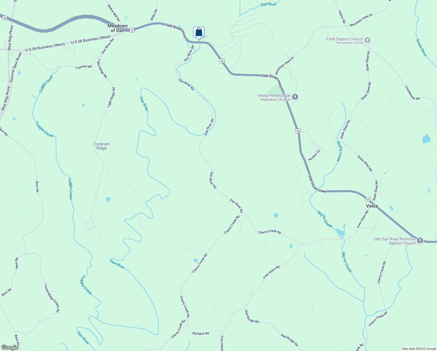 map of restaurants, bars, coffee shops, grocery stores, and more near 582 Dan River Road in Meadows of Dan