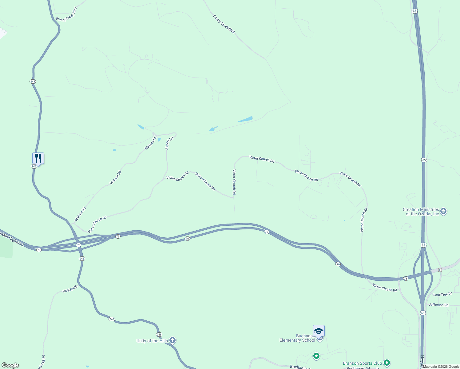 map of restaurants, bars, coffee shops, grocery stores, and more near 1061-1155 Road 65-50 in Branson