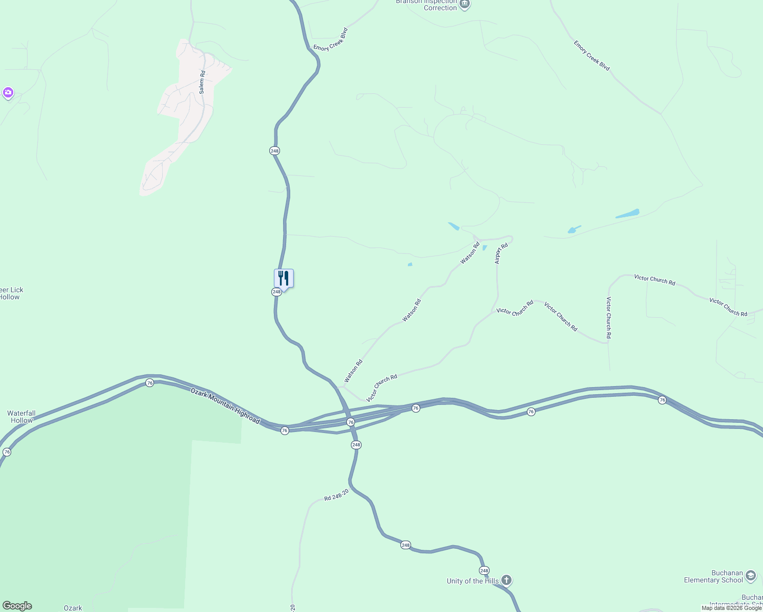 map of restaurants, bars, coffee shops, grocery stores, and more near 537 Watson Road in Branson