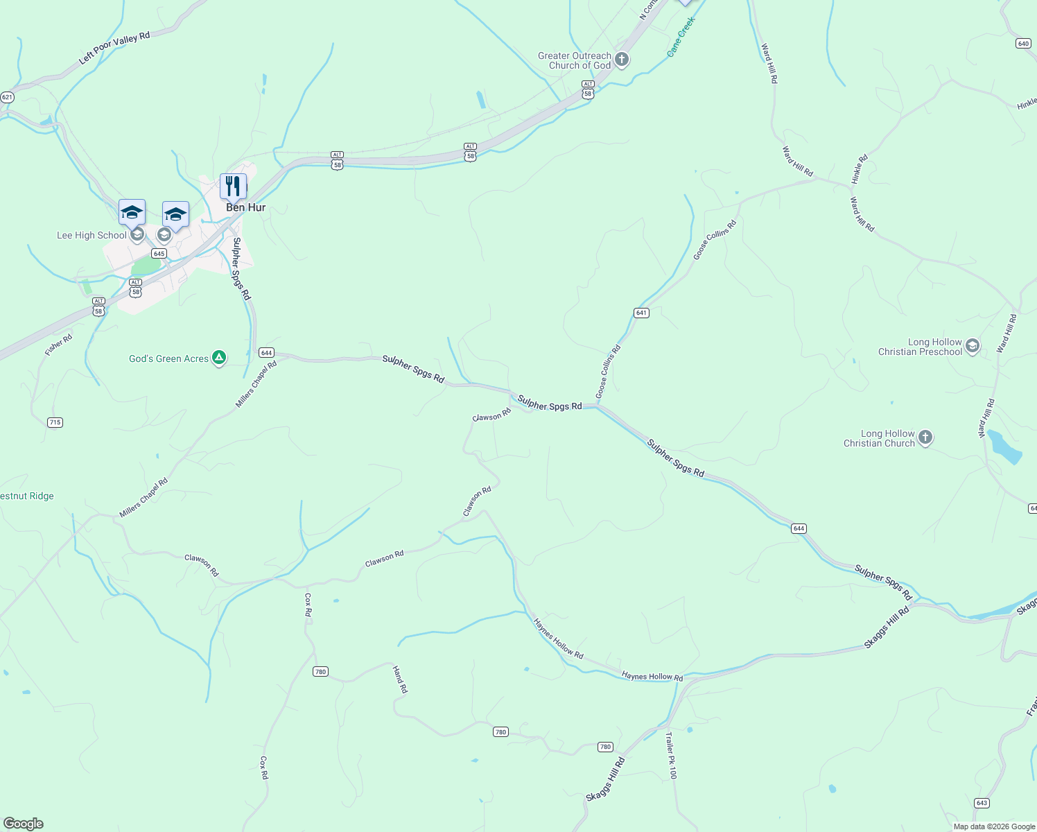 map of restaurants, bars, coffee shops, grocery stores, and more near 111 Hunters Lane in Jonesville