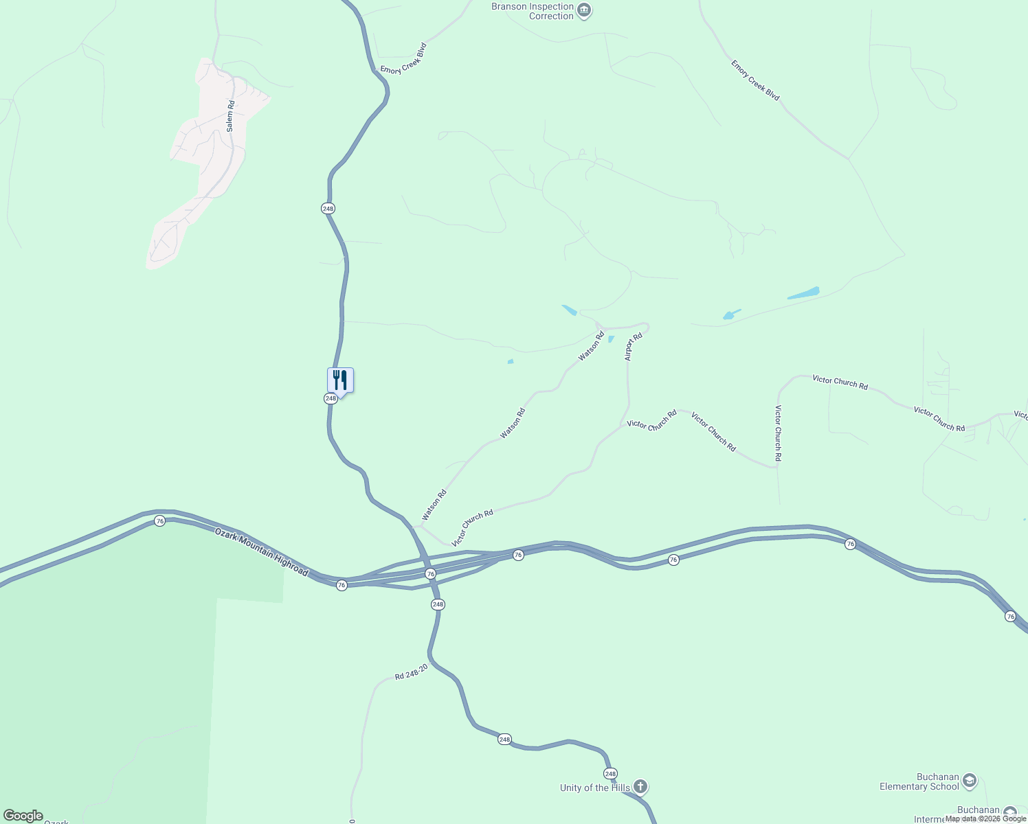 map of restaurants, bars, coffee shops, grocery stores, and more near 705 Watson Road in Branson