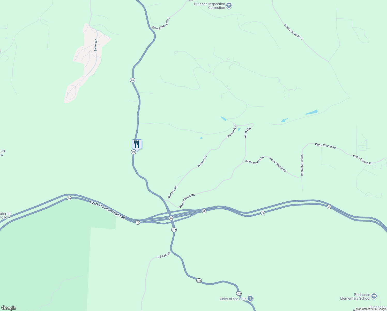 map of restaurants, bars, coffee shops, grocery stores, and more near 537 Watson Road in Branson
